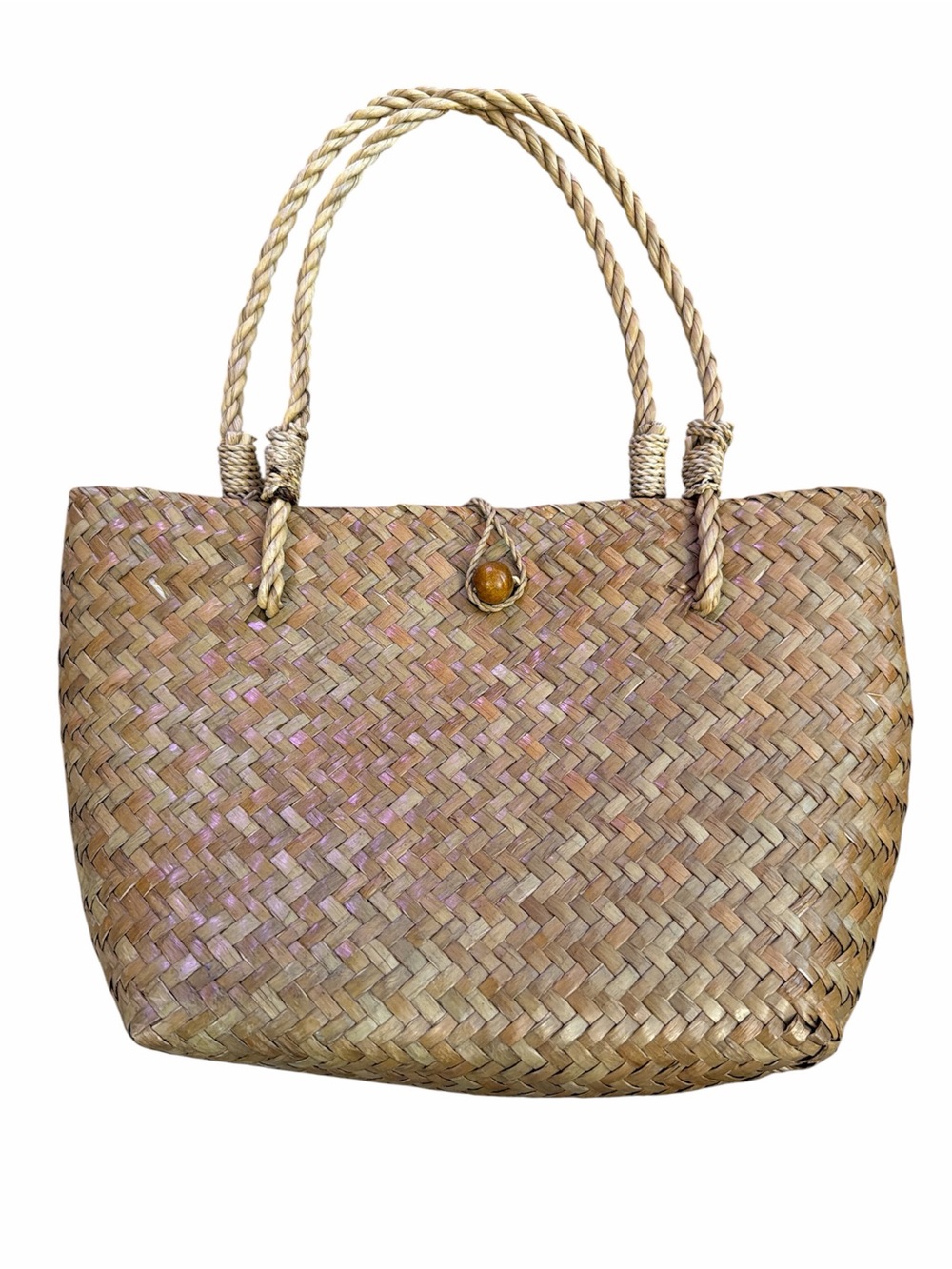 Hand Woven Straw mini Tote Bag  from Thailand- Natural